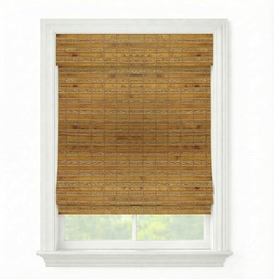 Cordless Woven Wood Roman Shades, 72W x 72H, Sarasota Camel, Sizes 20-72 Wide by FirstRateBlinds