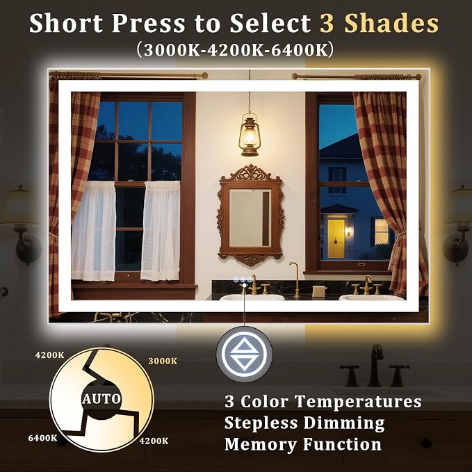LED Bathroom Mirror with Lights, Backlit + Front Lit, 3 Color Modes, Memory - Image 4