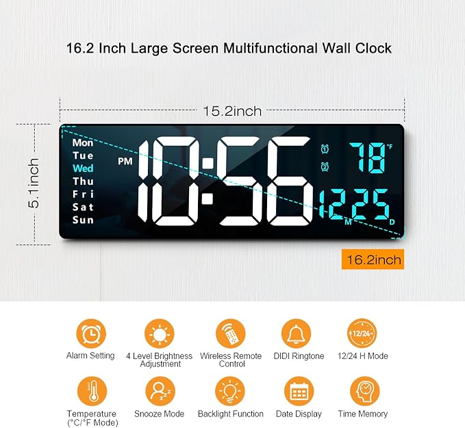 Abovsare 16.2 Inch Large Display Wall Clocks, LED Digital Clock - Image 3