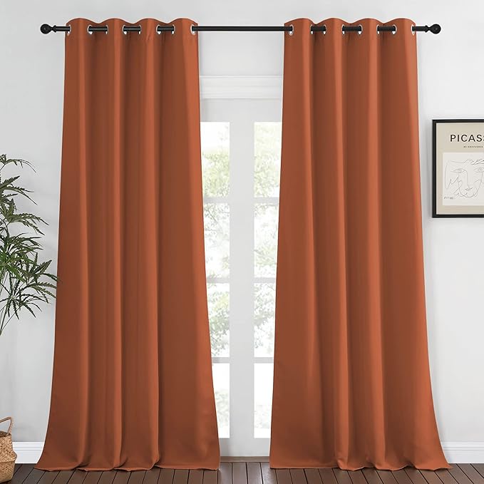 NICETOWN Blackout Window Curtain 90 inch Length - Room Darkening Thermal Insulated Grommet Large Window Treatment Light Blocking for Bedroom/Doorway (Burnt Orange, 1 Panel, W52 x L90)