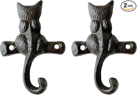 Rustic Cat-Shaped Decorative Wall Hook Rack Hangers by Zorues