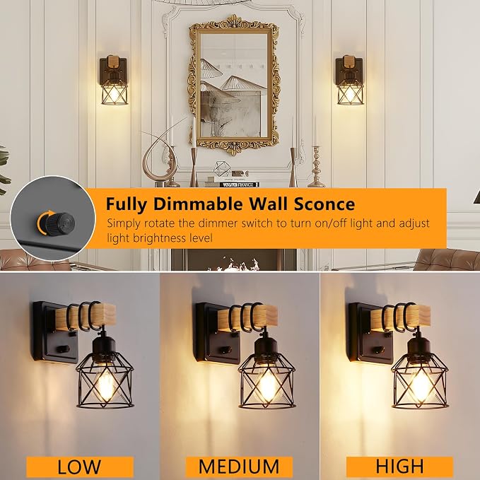 FadimiKoo Farmhouse Wall Sconces 4 Pack, Bedside Wall Lamps - Image 4