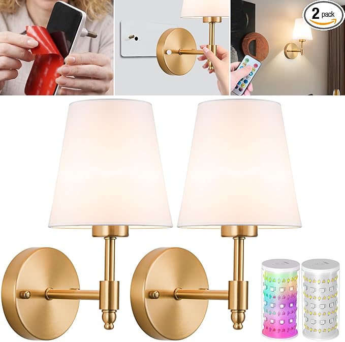 Vimhou Peel and Stick Wall Sconces, Stick On Wall Sconce Set of 2, Battery by Vimhou