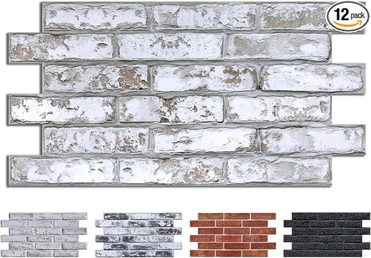 COMSTICKC 3D Gray-White Faux Brick Wall Stickers Peel and Stick Wall Covering by COMSTICKCDECOR