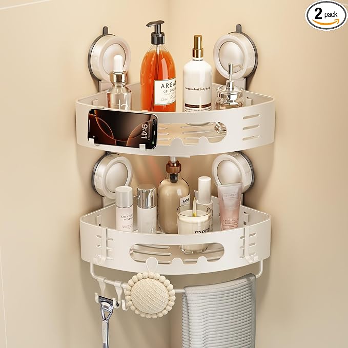 Voldra Corner Shower Caddy Suction Cup, Aluminum Corner Shower Shelves by VOLDRA