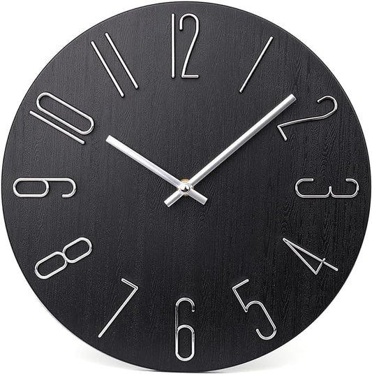 jomparis Black Wall Clock Modern Style Plastic Wooden Wall Clocks Decor 12 Inch by JOMPARIS