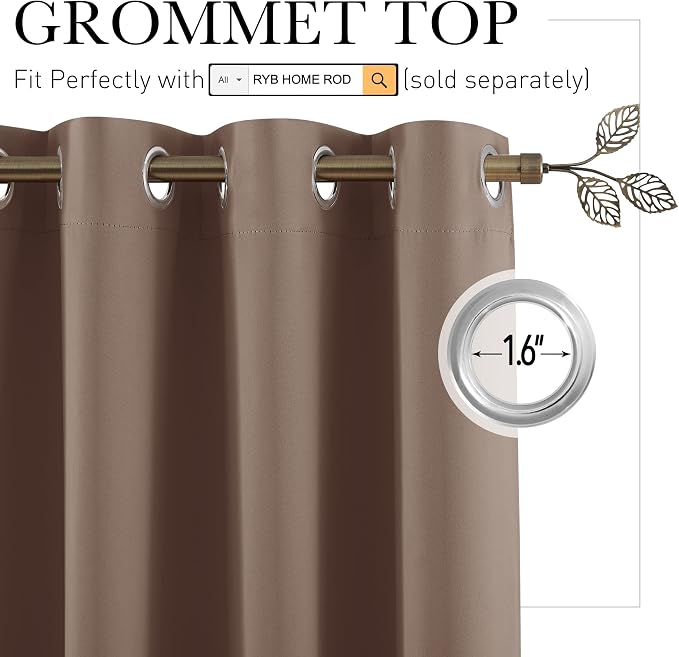 RYB HOME Blackout Room Divider Curtains Thermal Insulated Energy Efficiency - Image 2