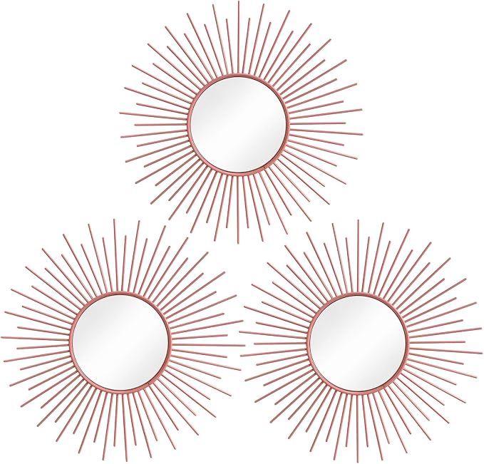 3 Pack Metal Mirrors for Wall Sunburst Wall Mirrors Home Décor Decorative by Uaussi