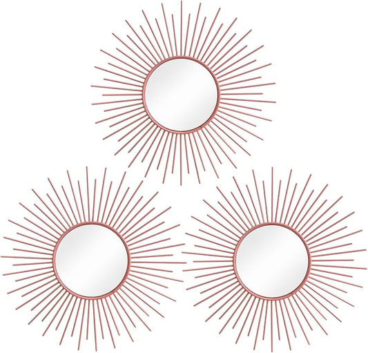 3 Pack Metal Mirrors for Wall Sunburst Wall Mirrors Home Décor Decorative by Uaussi