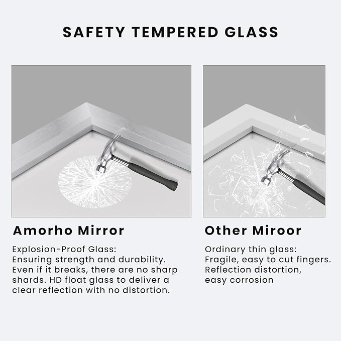 Amorho 50 X36 Inch Bathroom Mirror Silver, Thick Metal Framed Wall Mirrors - Image 5