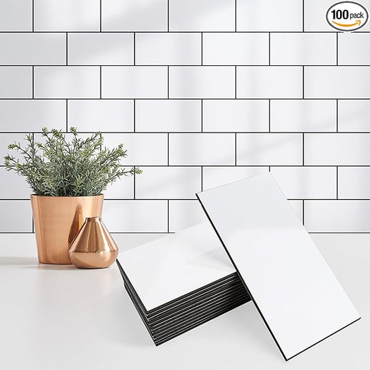 StyloVue Peel and Stick Backsplash Tile, 100-Piece 3" x 6" PVC Subway Tile by StyloVue