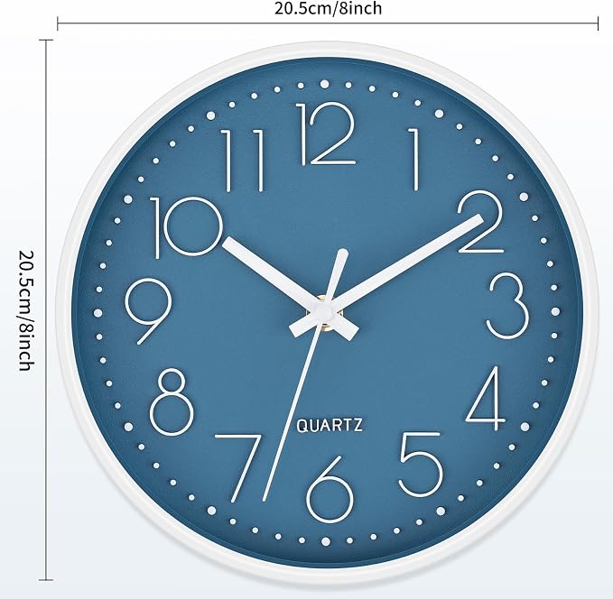 Foxtop Small 8 Inch Wall Clock Silent Non-Ticking Battery Operated Quartz Round - Image 2