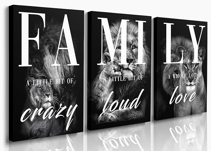 GUBIYU Black Gray Animal Wall Art Set of 3 Lion Prints by GUBIYU
