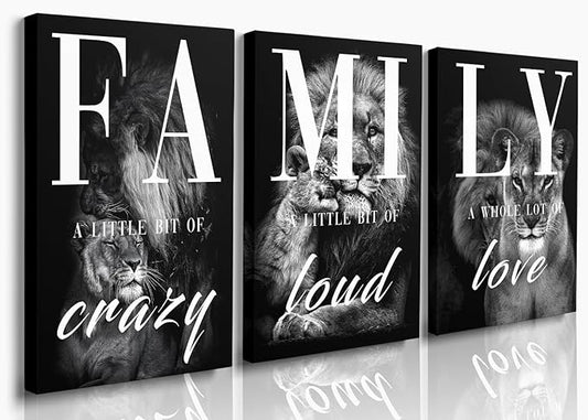 GUBIYU Black Gray Animal Wall Art Set of 3 Lion Prints by GUBIYU