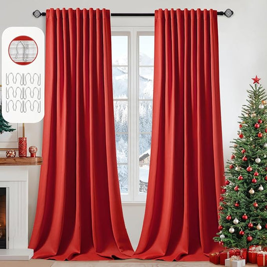 MIULEE Christmas Red Back Tab Blackout Curtains 120 Inch Long 2 Panels Set by MIULEE