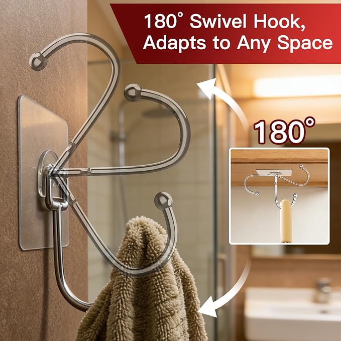 Latoxcaa Large Adhesive Hooks 8-Pack, Heavy Duty 44lb Wall Hooks - Image 3