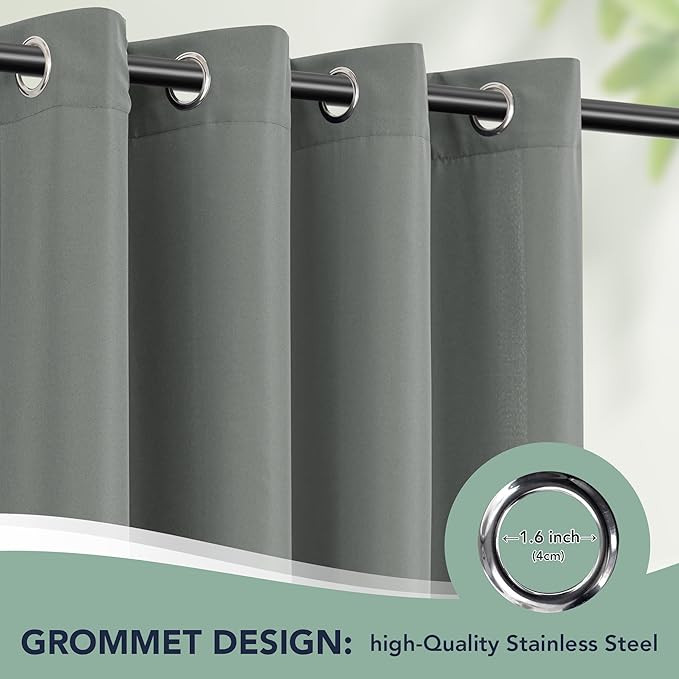 Patio Curtains Outdoor Waterproof - 6 Panels Privacy Weatherproof Outside Curtains with Grommets for Pergola, Gazebo, Porch, Cabana, Balcony, 54 x 95 Inch, Grey