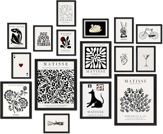 ANERZA 16 PCS Framed Black and White Wall Art Decor, Matisse Abstract Wall by ANERZA
