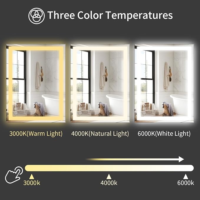 Koonmi 48"x32" LED Mirror for Bathroom, 90CRI Anti-Fog Vanity Mirror - Image 6