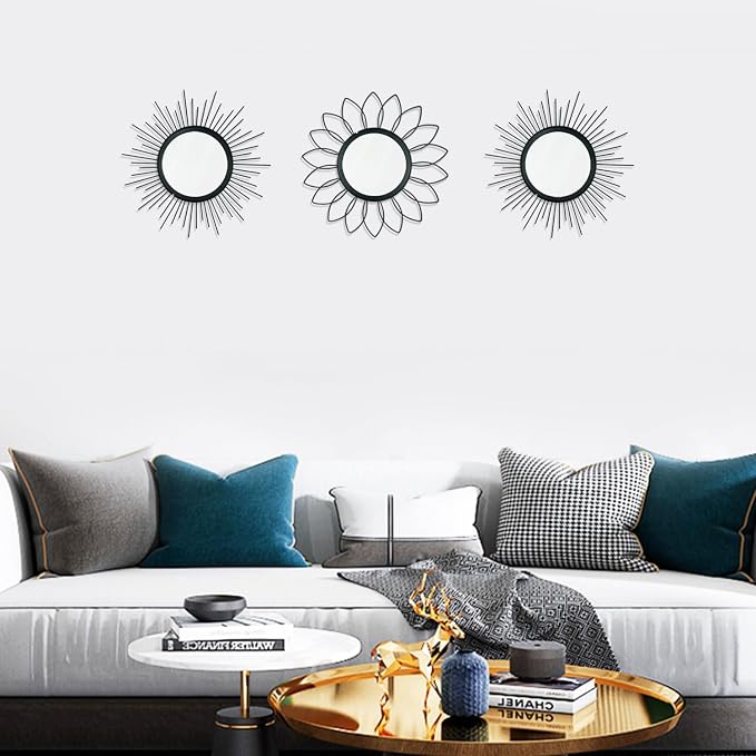 3 Pack Metal Mirrors for Wall Sunburst Wall Mirrors Home Décor Decorative - Image 5