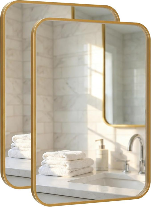 2-Pack 24x36 Inch Matte Gold Bathroom Vanity Mirrors | Flush Mount Deep Set by Pocetry