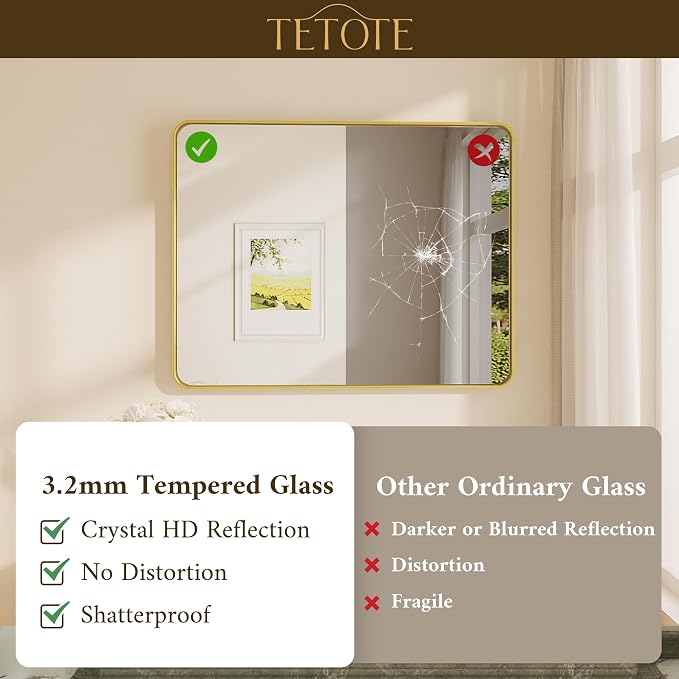 TETOTE Gold Framed Mirror for Bathroom, 22 x 30 Inch Vanity Mirror for Wall - Image 4