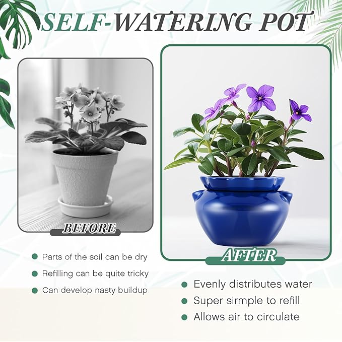 1 Sets African Violet Pots 7.5 Inch Self Watering Pot for Indoor Ceramic Self Watering Planter for Flower Lovers Ideal Plant Pot Thriving Flower Maintenance