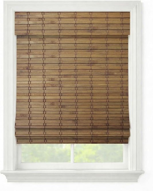Cordless Woven Wood Roman Shades, 47W x 36H, Eastfield Teak, Sizes 20-72 Wide by FirstRateBlinds