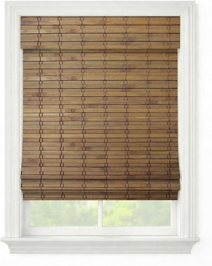 Windowsandgarden Cordless Woven Wood Roman Shades, 48W x 60H, Eastfield Teak by FirstRateBlinds