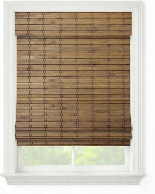 Cordless Woven Wood Roman Shades, 24W x 36H, Eastfield Teak, Sizes 20-72 Wide by FirstRateBlinds