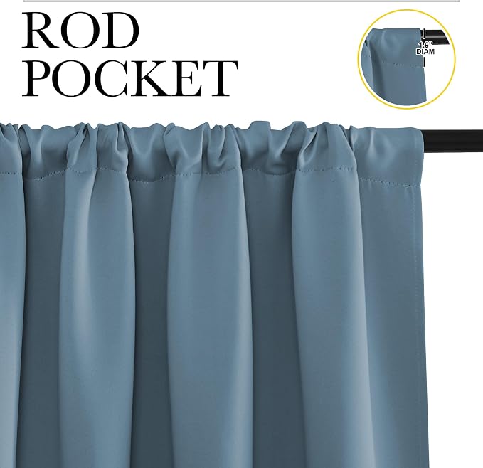 NICETOWN Blackout Curtains for Living Curtains, Smoky Blue, 2 Panels, 29 by 30 - Image 2