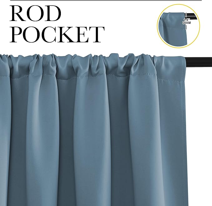 NICETOWN Blackout Curtains for Bedroom, Smoky Blue, 1 Pair, 42 by 45-inch - Image 2