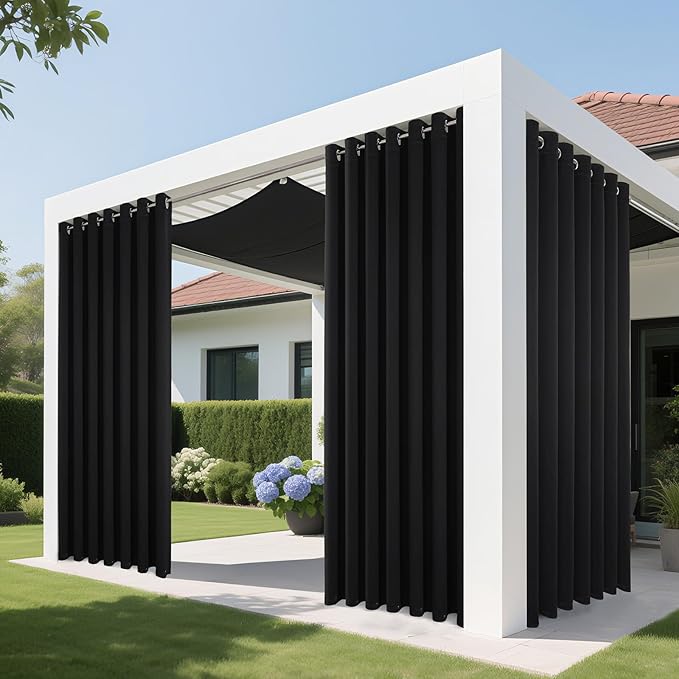 Joydeco Blackout Patio Sliding Door Curtains 84 Inches Long, Grommet Privacy Room Divider Curtains, Extra Wide Thermal Blackout Drapes for Bedroom Living Room (Black, 60Wx84L, 1 Panel)