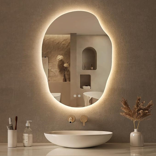LOVESPEJO Irregular Backlit Mirror Bathroom 25x35 Inch, Asymmetrical LED by LOVESPEJO