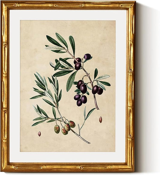InSimSea Gold Bamboo Framed Canvas Wall Art, Vintage Olives Botanical Prints by InSimSeaArt