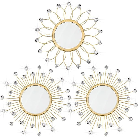 3 Pack Metal Mirrors for Wall Sunburst Wall Mirrors Home Décor Decorative by Uaussi