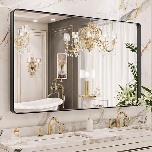 LOAAO 50X30 Inch Black Metal Framed Bathroom Mirror by LOAAO