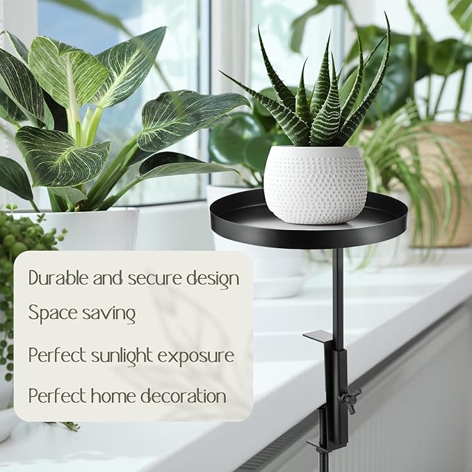 1 Pcs Window Sill Plant Shelf 5.7''D x 12.4''H Adjustable Window Shelf Windowsill Clamp Tray for Indoor Plants Metal Windowsill Extension Tray Planter Floating Shelves for Indoor Outdoor