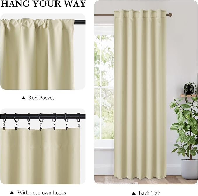 RYB HOME Bedroom Blackout Curtains 72 inches Long, 100% Blackout Thermal - Image 2