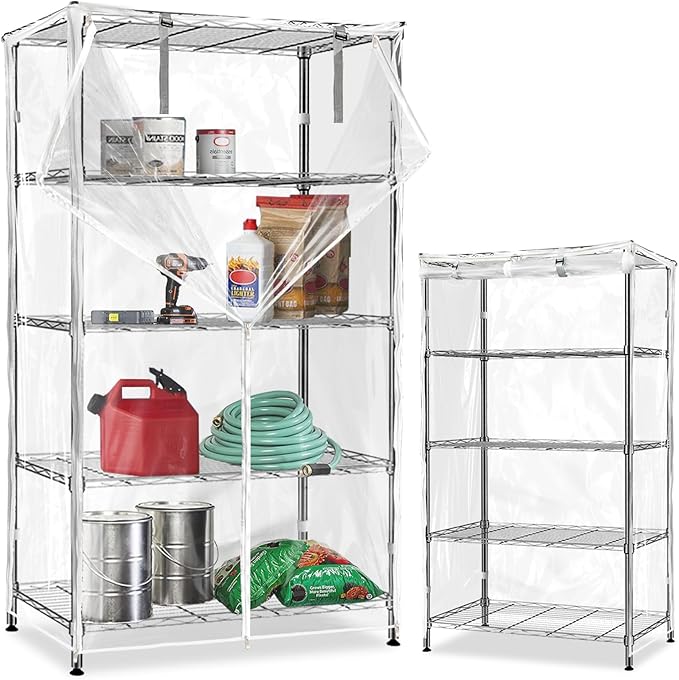 Waterproof Shelf Cover,Durable Dustproof Storage Wire Rack Covers,Outdoor Shelving Covers for Wire Shelves with Zipper 48''x18''x72'',Clear