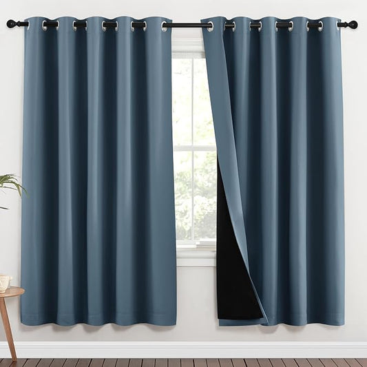 NICETOWN 100% Blackout Window Curtain Panels, Smoky Blue, 2 Pieces, 70-inch by NICETOWN