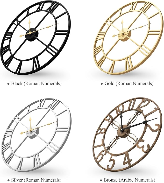 Cuspin 24 Inch Large Silver Wall Clock, Battery Operated Silent Non Ticking - Image 7