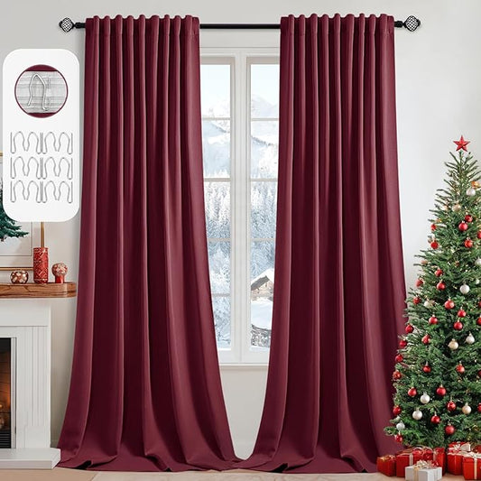 MIULEE Christmas Wine Red Back Tab Blackout Curtains 102 Inch Long 2 Panels Set by MIULEE