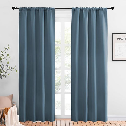 NICETOWN Blackout Curtains for Living Curtains, Smoky Blue, 1 Pair, 34-inch W x by NICETOWN