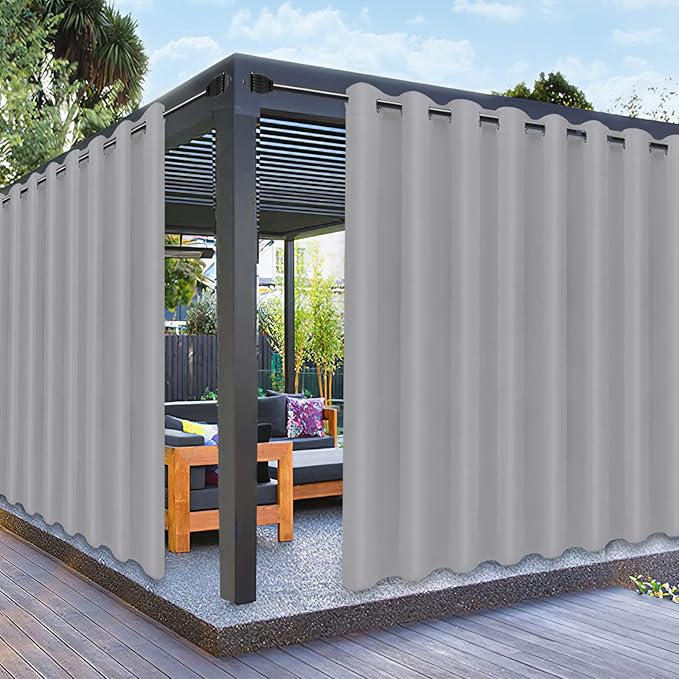 PureFit Outdoor Curtains for Patio Waterproof Weatherproof, UV Resistant Outside Curtains for Gazebo, Front Porch, Pergola, Sun Blocking Privacy Curtain, 120W x 108L inch, 1 Panel, Light Gray