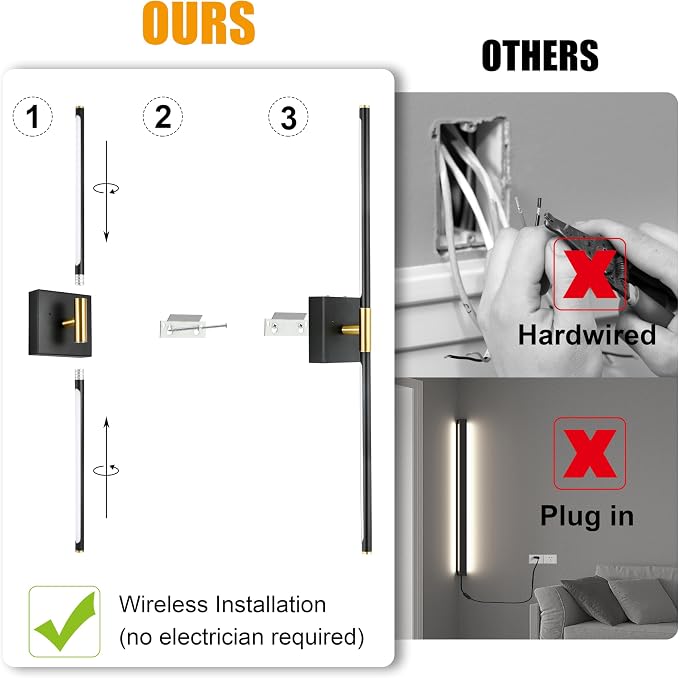Morauroral 30 Inch Battery Operated Wall Sconces Set of Two, Dimmable Wall - Image 5