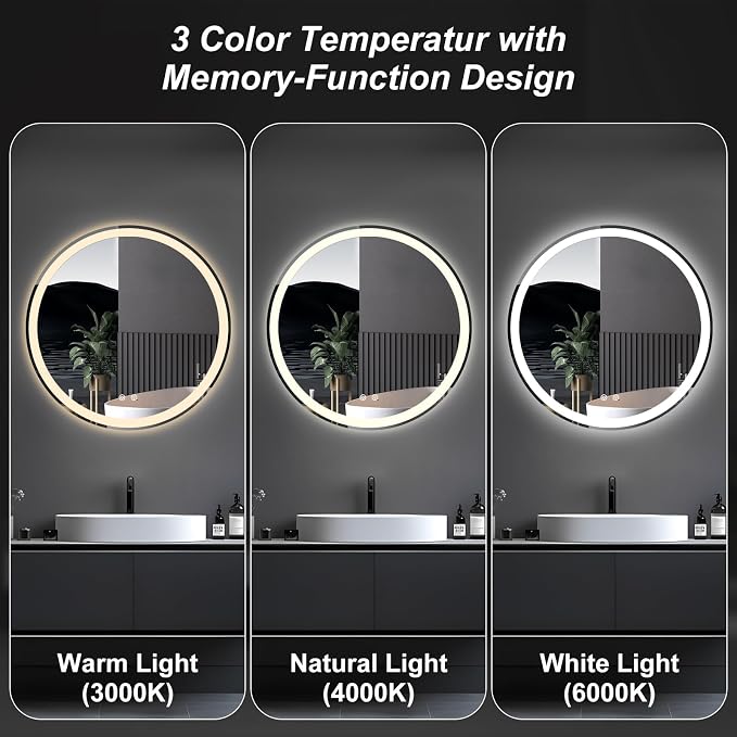 NEWBULIG 36 Inch Round LED Bathroom Wall Mirror - Image 6
