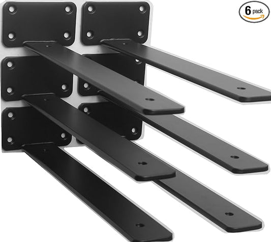 6 Pack - 10 inch Black Hidden L Shelf Bracket Iron Floating Shelf Brackets by MHMYDZ