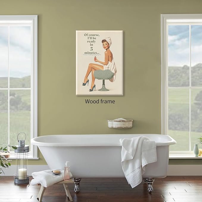 Boho Sage Green Bathroom Poster Vintage 70s Pin Up Girl Wall Art 16X24 inch - Image 4