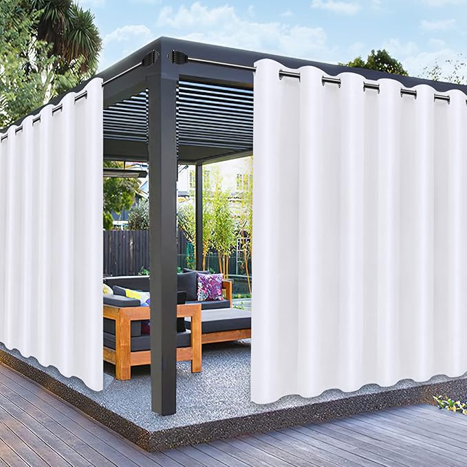 PureFit Outdoor Curtains for Patio Waterproof Weatherproof, UV Resistant Outside Curtains for Gazebo, Front Porch, Pergola, Sun Blocking Privacy Curtain, 100W x 95L inch, 1 Panel, White